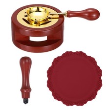 Wax Stamp Seal Kit Sealing Warmer Melting Spoon Pad Handle, Dark Red