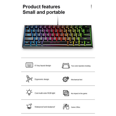 Gaming Keyboard Backlit 61 Keys Wired USB PC Keyboard For Home Office Laptop Fit