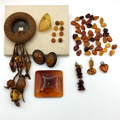 Genuine Amber Beads, Cabochons, Earrings in Sterling, Crafts Repair Lot