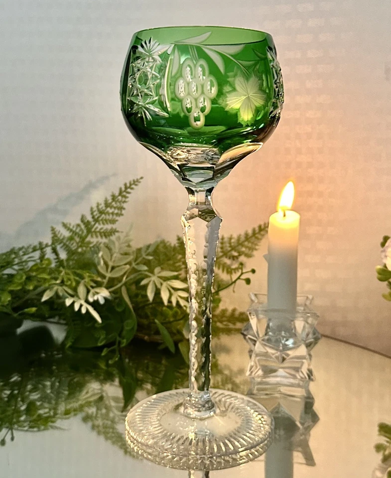 Copa de vino verde Ajka Marsala Ajka vintage vino corvejón 8,25" corte a claro - 1 Foto 2 de 4