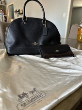 Coach Black Pebbled Satchel  Wallet Set with Detachable Strap and Gold Hardware