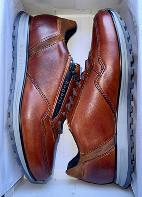 Bugatti Men's Cognac Leather Derby Lace-Up Shoes, Side Zipper, US 12 M, EUR 45