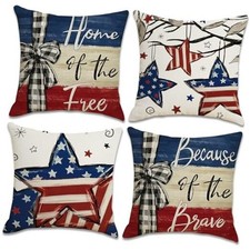 4th of July Pillow Covers 16x16 Inch Set of 4 Patriotic Stars Red White Blue-3