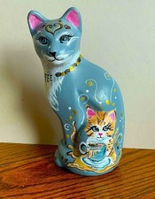 Fenton GLASS Adorable Kitten  Mouse enjoying yummy Coffee CAT Rachelle OOAK