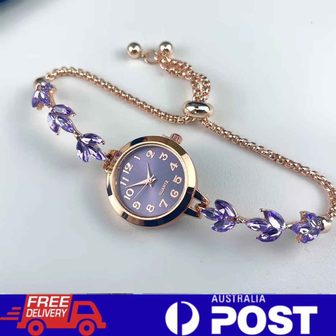 Leaves Quartz Wrist Watch Round Women Bracelet Exquisite Women Chain Ladies