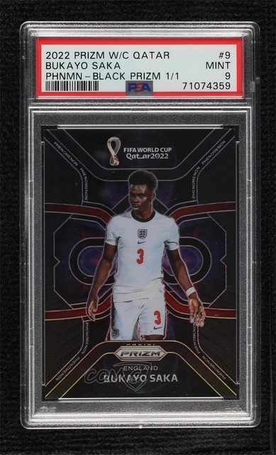 2022 Prizm World Cup Qatar Phenomenon Black Prizm 1/1 Bukayo Saka #9 PSA 9