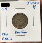 1861 1C Copper-Nickel Indian Head Cent XF+ Details Reverse Rim Damage