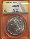 1901 S Morgan Dollar AU 50 Details ANACS Silver Dollar, Light Cleaning