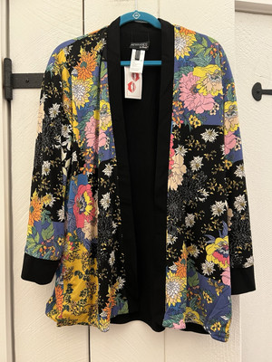 NWT Attitudes By Renee Reversible Open Cardigan Jacket Floral Black Women s S