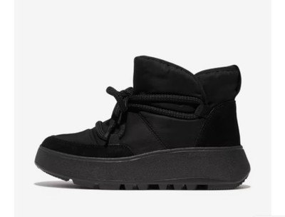 FitFlop Women's Black Bootie Casual Shoes Faux Fur Lined Comfort Lace Up Winter