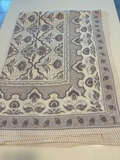MAHOGANY Gray/White Cotton India Block Print Tablecloth, 62x87"