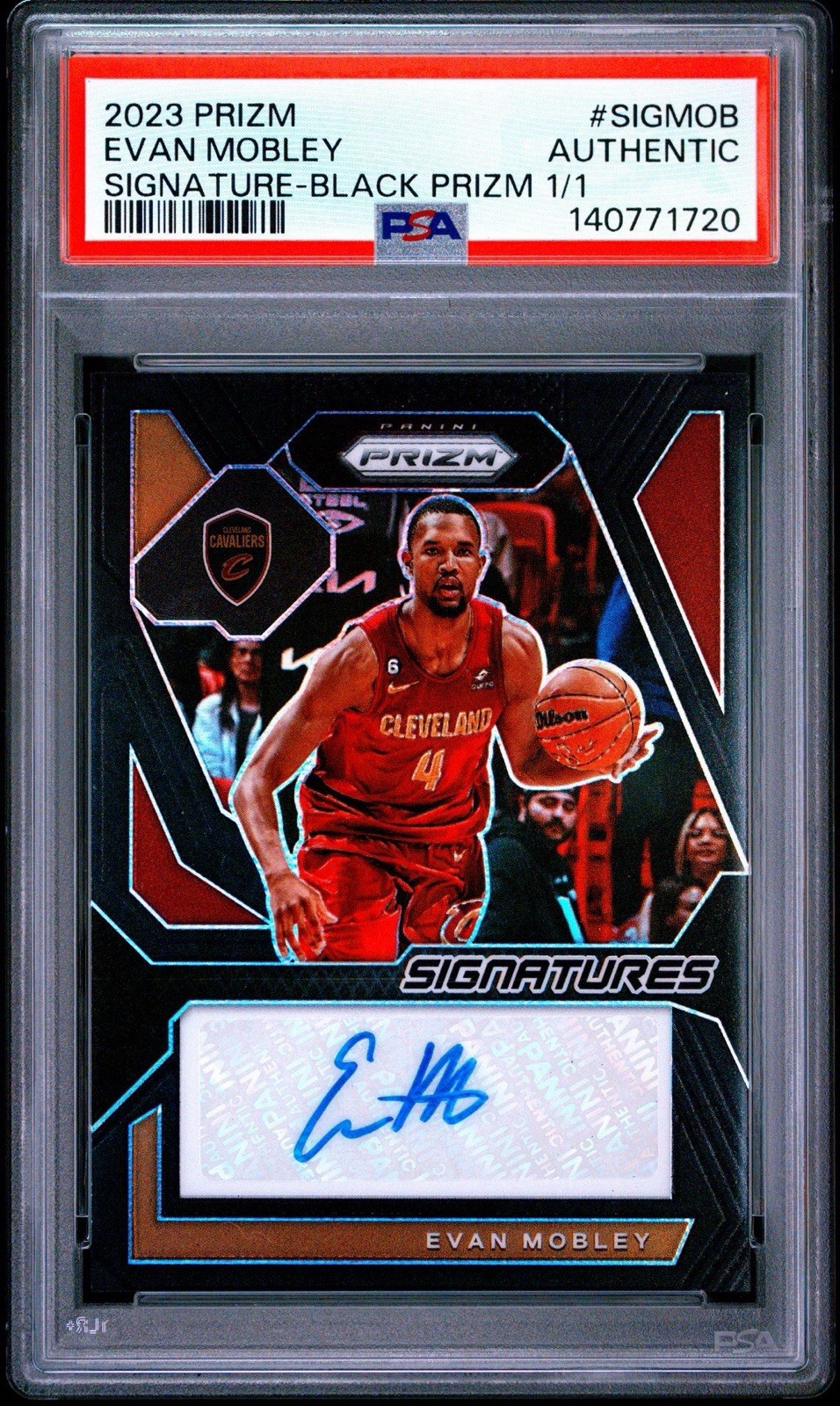 Evan Mobley 2023 Prizm BLACK Auto 1/1 PSA Authentic Cavs True Black 1 OF 1 DPOY view 1