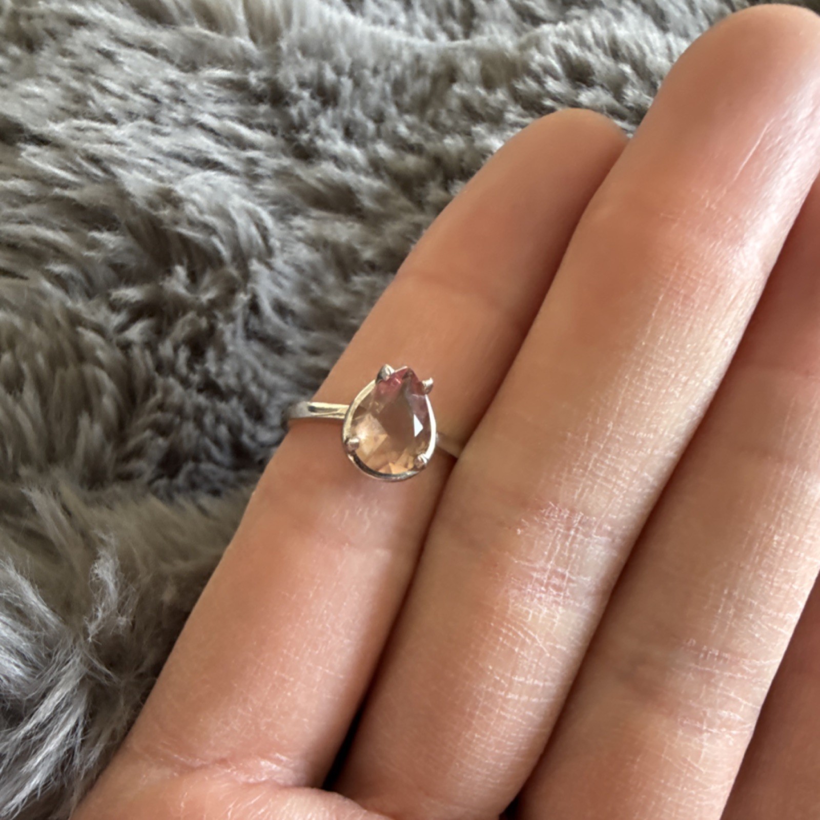 Silver Solitaire Ring Pear-Shaped Light Pink Ston… - image 3