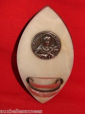 Antico Acquasantiera Marmo Sainte Therese/Crocifisso Croce Christ Old