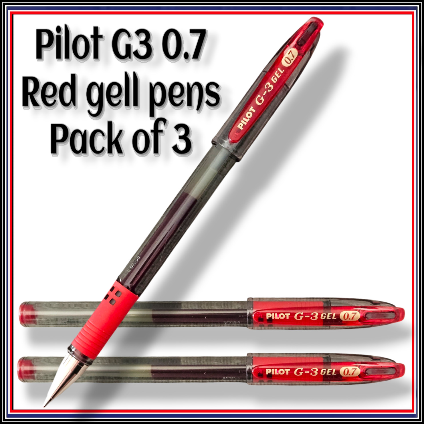 Pilot G3 0.7 Gel Ink Rollerball Pen 0.7mm RED INK BLG3-7 Pack of 3 RED
