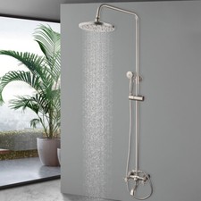 8" Brushed Nickel Bathroom Shower Faucet Set Round Head Hand Sprayer Mixer Taps