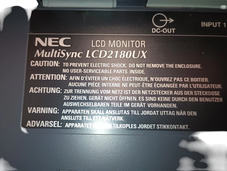NEC LCD2180UX 21" Prof. Desktop Monitor. For Repair / Parts - Cracked Screen - Image 2 of 4