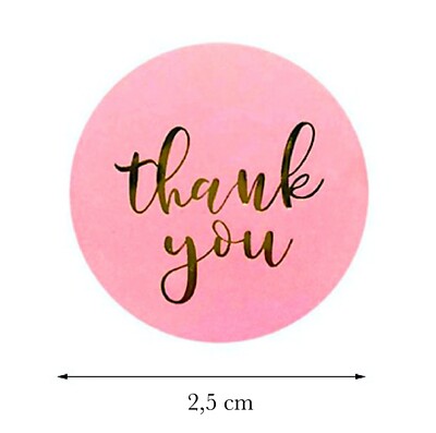 50 Rosa Aufkleber THANK YOU mit der Aufschrift in Gold DANKE rund 2,5 cm