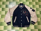Macbeth Wool Body with Leather Sleeves Varsity Jacket Snap Button Size M Adult