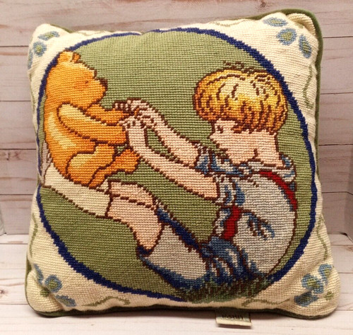 Classic Winnie the pooh and Christopher Robin at play Tapestry pillow about 12"