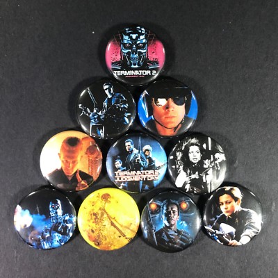 Terminator 2 1'' Button Pin Set Arnold Schwarzenegger Action Classic T2 