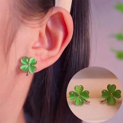 Fashion Elegant Four Leaf Clover Opal Stud Earrings For Women Jewelry Accessries