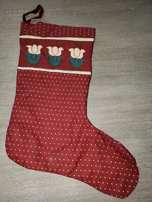 mom Grandma Christmas stocking dark red polka dots 22 inch long WIDE flowers 