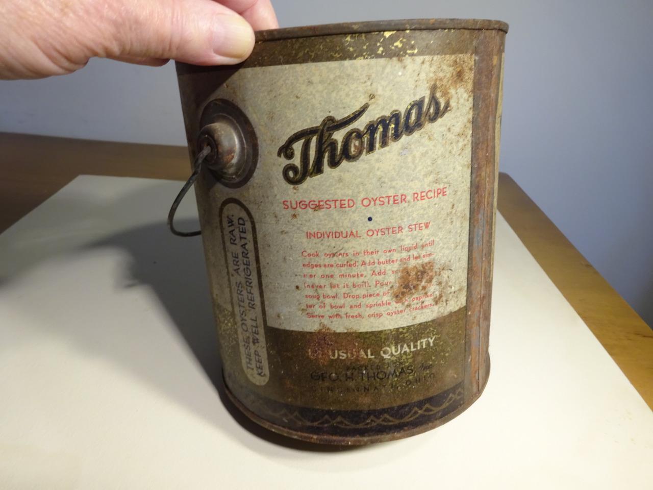 RARE Vintage Cincinnati Oyster Tin Can "GEO H THOMAS 1 Gallon" AS SHOWN
