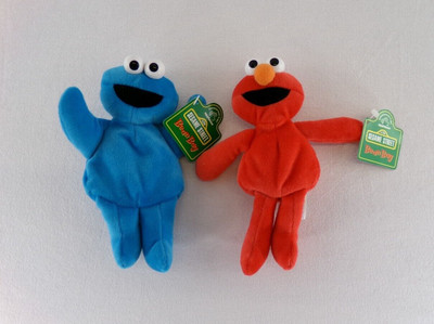 New Vintage 8'' Cookie Monster &Elmo Sesame Street Bean Bag Applause 1997 Tags