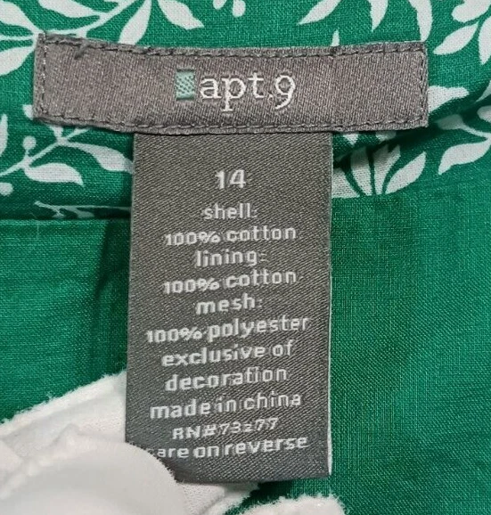 Apt 9 Falda Mujer 14 Verde Blanco Forrada Algodón Boho Verano Lentejuelas Elegante Moderna Foto 2 de 4