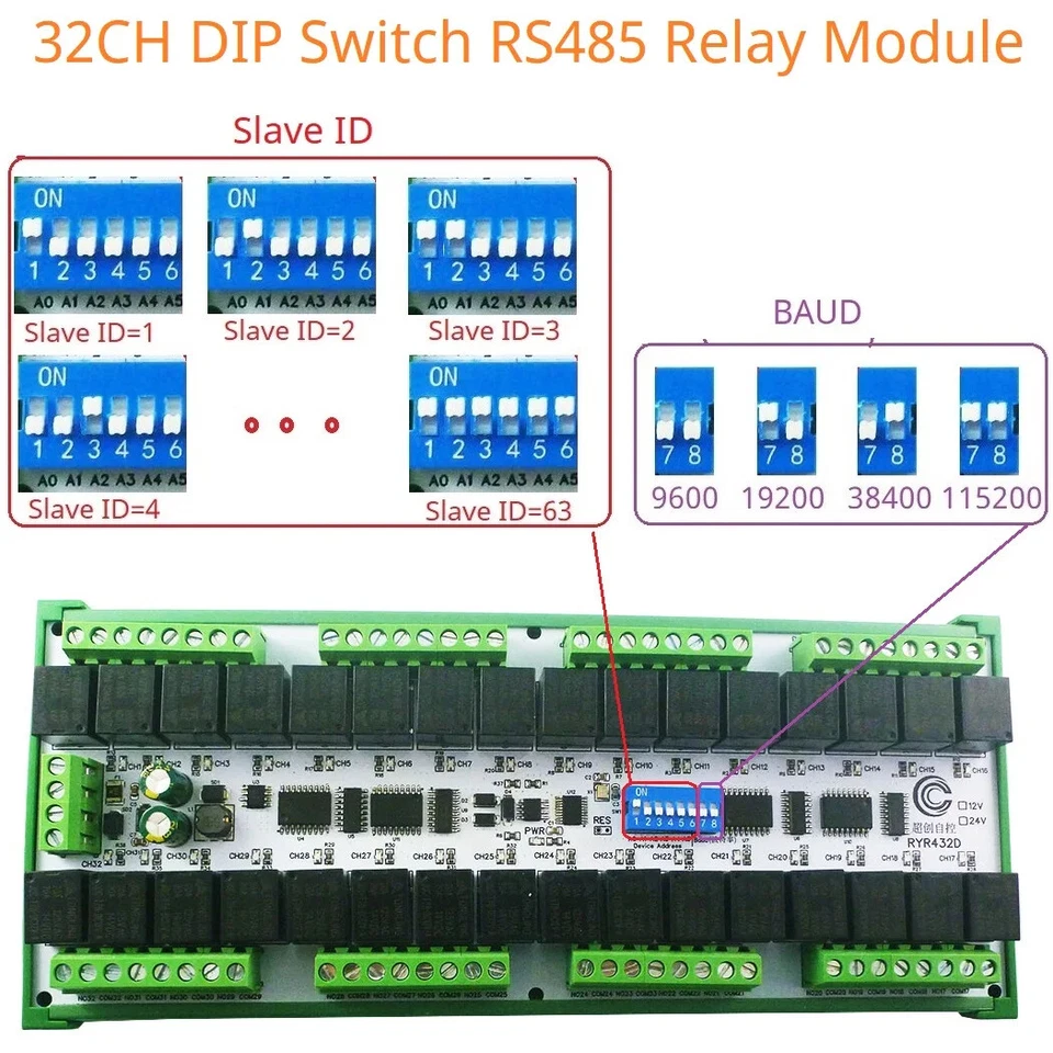 32Channel RS485 Relay Module Multifunction Modbus RTU Switch PLC Remote IO Board - Image 2 of 4
