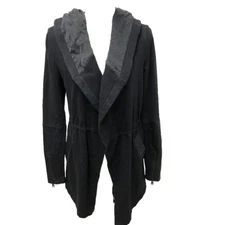 Blanc Noir Traveler Hooded Tie Waist Jacket Womens Small Black Comfort 