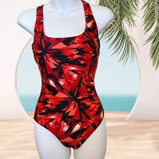 Speedo Red Swimsuit Racing Competitive Team 6 Geometric Racer Back