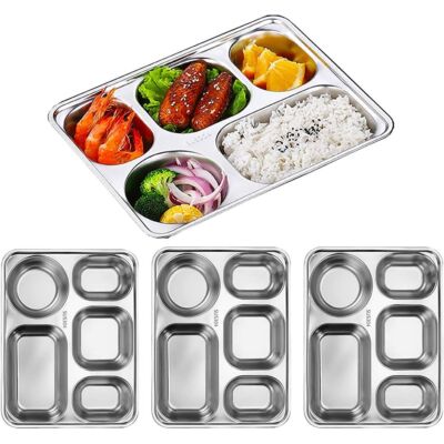 Yotbule Stainless Steel Divided Dinner Tray Set (10-Pack) | BPA Free Rectangular Plates With Lids | Food Grade & Dishwasher Safe