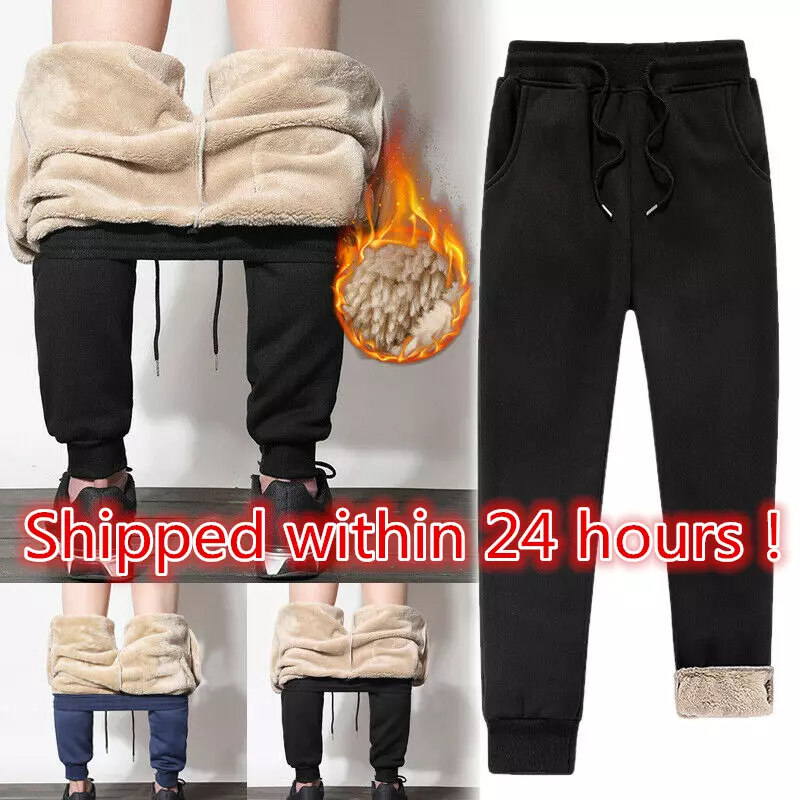 Mens Athletic Pants Fleece Lined Thick Trousers Casual Loose Warm Joggers  Winter