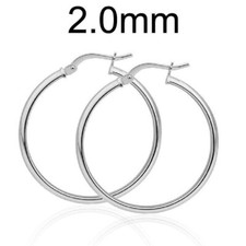 2mm Sterling Silver Plain Tube Hoop Earrings, 18mm, 20mm, 30mm, 40mm, 50mm, 60mm