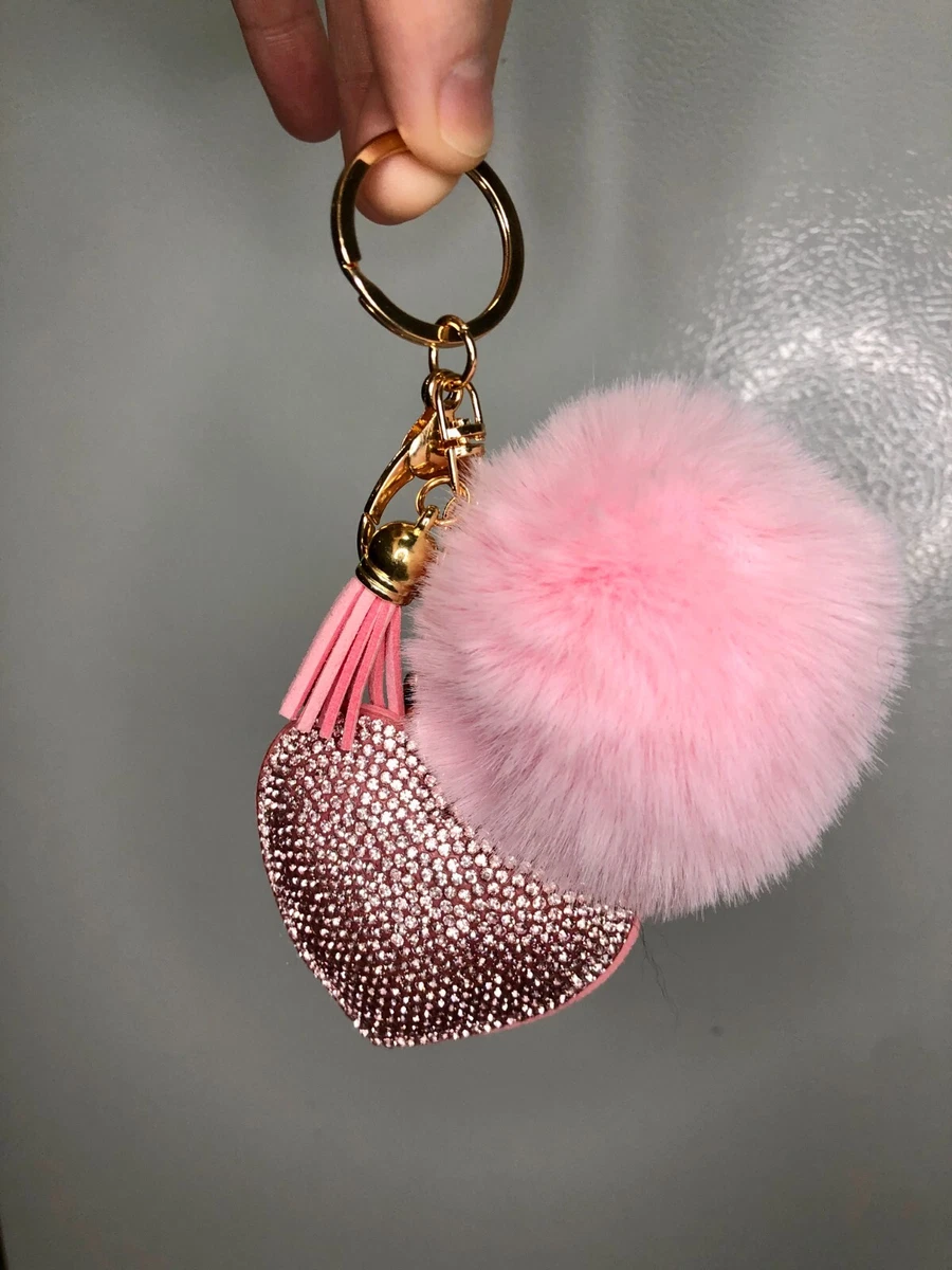 Cute pom pom heart key chain book bag charm