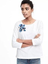 NWT Banana Republic Paillete Embellished Top, White SIZE M 580661 v64