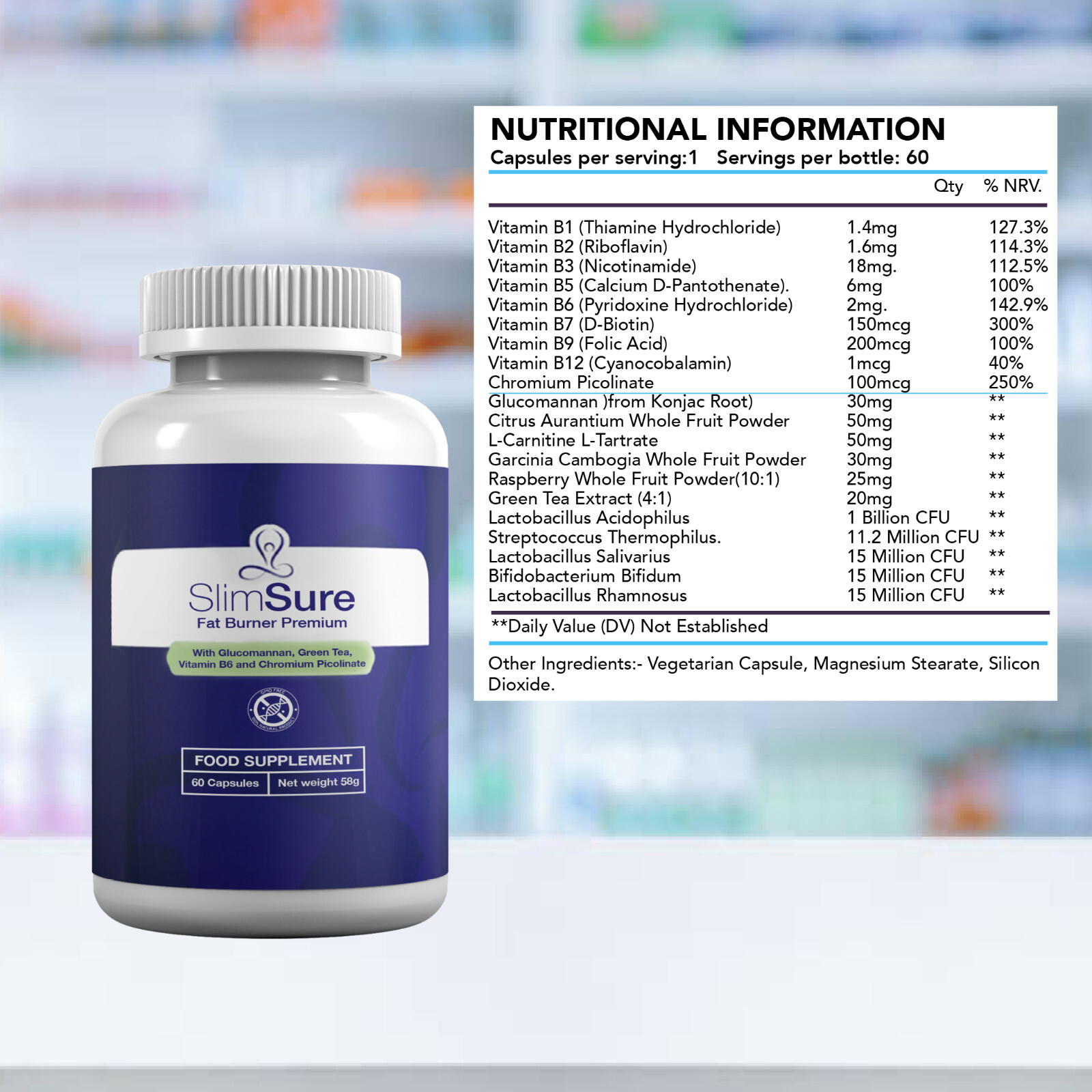 SlimSure 60 Capsules , Food Supplement, Slim Sure Premium with Gut Probiotics