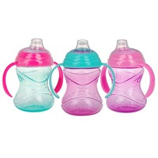 Nuby 3 Piece Grip N  Sip Clik It Sippy Cup with Soft Flex Spout -Girl - No Spill