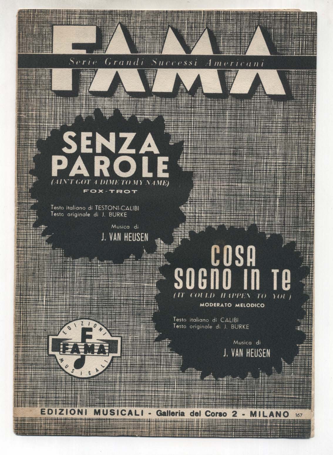 Spartito SENZA PAROLE - COSA SOGNO IN TE Jimmy Van Heusen 1953 sheet