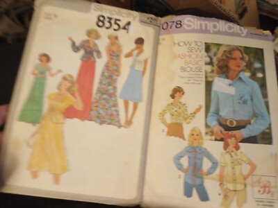 Vtg 70's Lot Of 2 Simplicity Wm Sz 10 7078, 8354 Shirt,Dress W/jacket ...