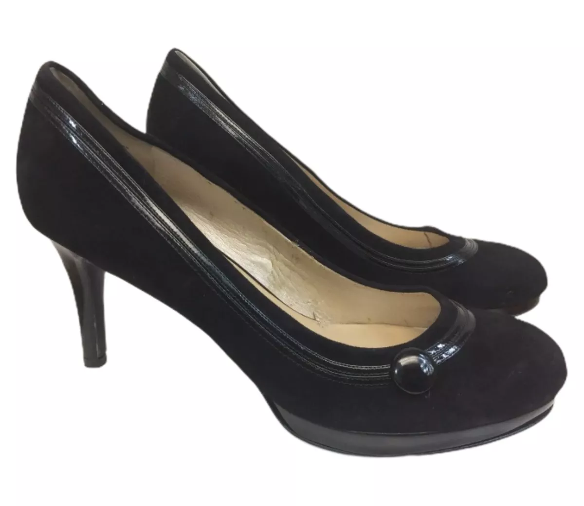 Nine West Amell Pumps Heels Size 8M Black Suede Button Detail EUC