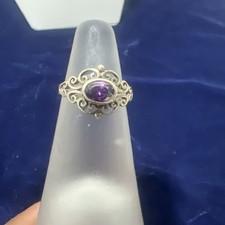 925 Sterling Vintage Flower and Amethyst Ring Sz 7.5 NF