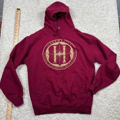 Harry Potter Cursed Child Hoodie Mens M Burgundy Gold Foil Hogwarts Crest Good