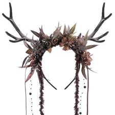 Brown Floral Antler Headband for Women Woodland Headpiece Floral Headpiece