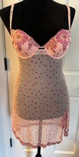 Pink Polka Dot Lingerie Babydoll Nightie Sheer Embroidery Delicates Size Medium