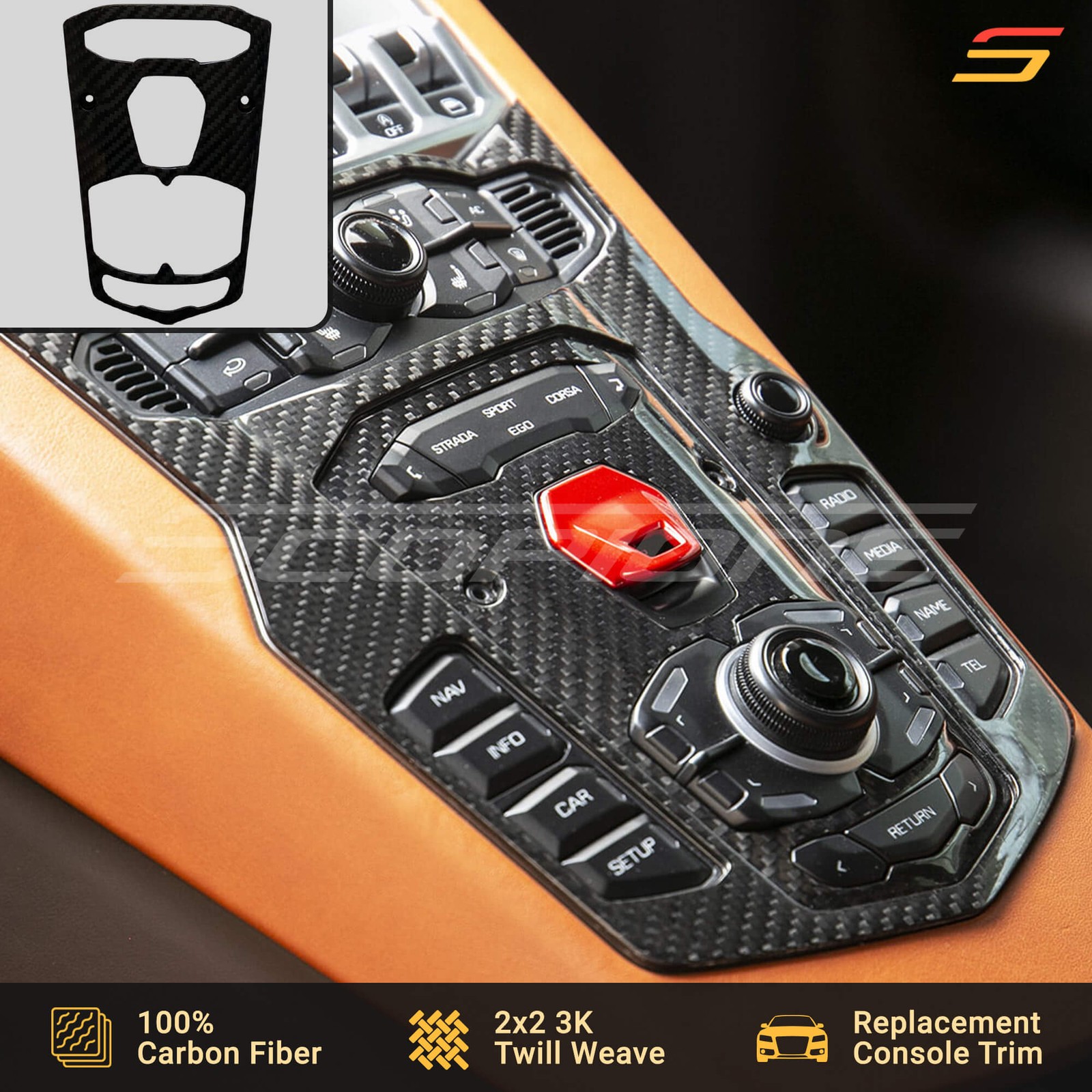 Scopione Carbon Fiber Center Start Switch Console Trim for Lamborghini Aventador