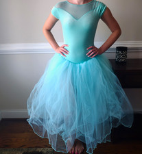 A Wish Come True Girls Ballet Leotard Tutu Dress Blue Short Sleeve Size M