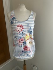 Joules Bo Print White Blue Striped Floral Vest Top Size Uk 8